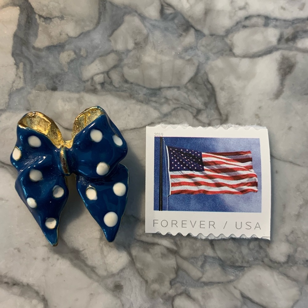 Something Blue Bow polka Dot Pin gold